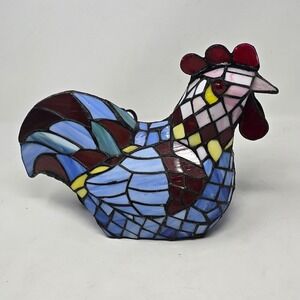 Vintage Tiffany style stained glass rooster table lamp nightlight farmhouse